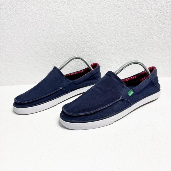 Sanuk Dark Blue Fabric Upper slip on Sneaker Mens 9 - Picture 3 of 8
